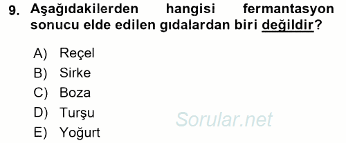 Temel Mutfak Teknikleri 2017 - 2018 Ara Sınavı 9.Soru