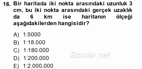 Coğrafi Bilgi Sistemlerine Giriş 2014 - 2015 Ara Sınavı 16.Soru