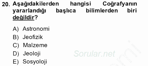 Coğrafi Bilgi Sistemlerine Giriş 2014 - 2015 Ara Sınavı 20.Soru