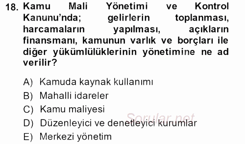 Yerel Yönetimler 2013 - 2014 Ara Sınavı 18.Soru