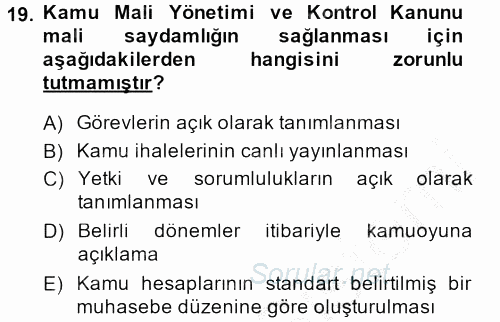 Yerel Yönetimler 2013 - 2014 Ara Sınavı 19.Soru