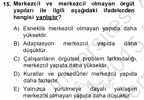 İş Etiği 2014 - 2015 Dönem Sonu Sınavı 15.Soru