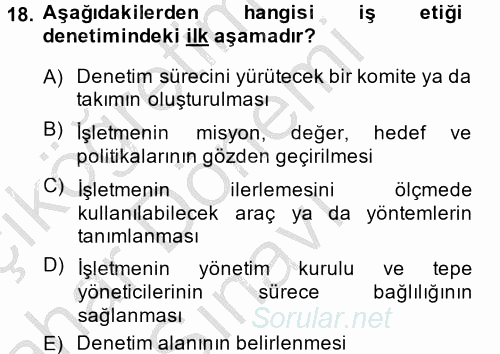 İş Etiği 2014 - 2015 Dönem Sonu Sınavı 18.Soru