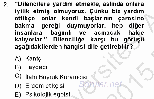 İş Etiği 2014 - 2015 Dönem Sonu Sınavı 2.Soru
