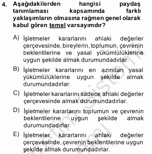 İş Etiği 2014 - 2015 Dönem Sonu Sınavı 4.Soru