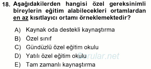 Özel Öğretim Yöntemleri 2 2015 - 2016 Dönem Sonu Sınavı 18.Soru