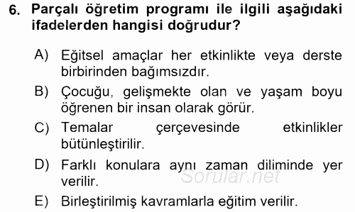 Özel Öğretim Yöntemleri 2 2015 - 2016 Dönem Sonu Sınavı 6.Soru