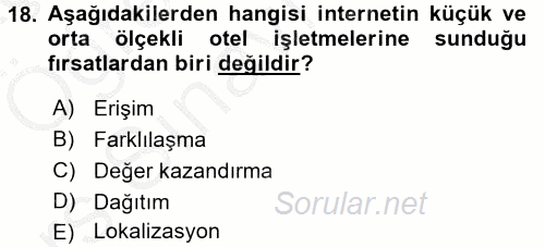 Odalar Bölümü Yönetimi 2016 - 2017 3 Ders Sınavı 18.Soru