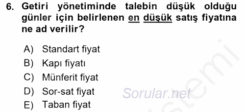 Odalar Bölümü Yönetimi 2016 - 2017 3 Ders Sınavı 6.Soru