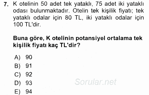 Odalar Bölümü Yönetimi 2016 - 2017 3 Ders Sınavı 7.Soru