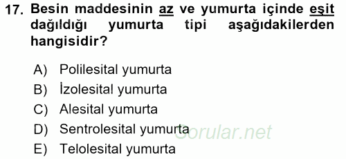 Genel Biyoloji 2 2015 - 2016 Ara Sınavı 17.Soru