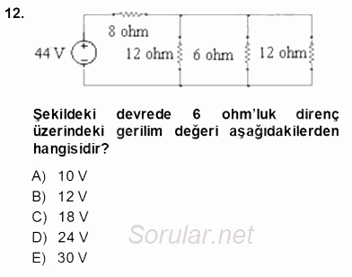 Devre Analizi 2013 - 2014 Ara Sınavı 12.Soru