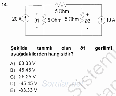 Devre Analizi 2013 - 2014 Ara Sınavı 14.Soru