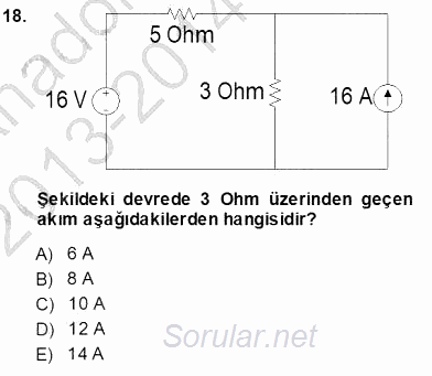 Devre Analizi 2013 - 2014 Ara Sınavı 18.Soru