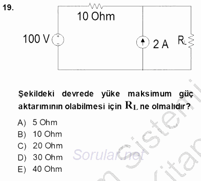 Devre Analizi 2013 - 2014 Ara Sınavı 19.Soru