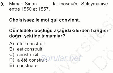 Turizm Için Fransızca 2 2012 - 2013 Dönem Sonu Sınavı 9.Soru