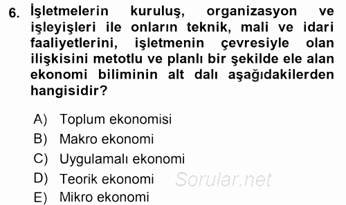 Hayvancılık Ekonomisi 2015 - 2016 Ara Sınavı 6.Soru