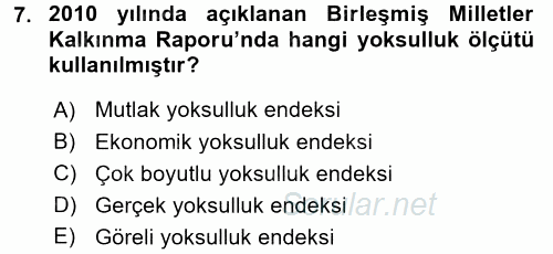 Sosyal Sorunlar 2016 - 2017 Dönem Sonu Sınavı 7.Soru