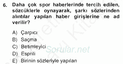 Radyo ve Televizyon Haberciliği 2013 - 2014 Ara Sınavı 6.Soru