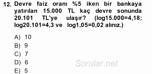 Finans Matematiği 2014 - 2015 Ara Sınavı 12.Soru