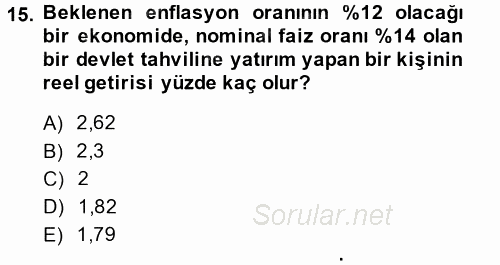 Finans Matematiği 2014 - 2015 Ara Sınavı 15.Soru