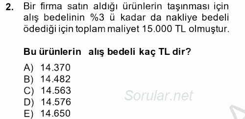 Finans Matematiği 2014 - 2015 Ara Sınavı 2.Soru