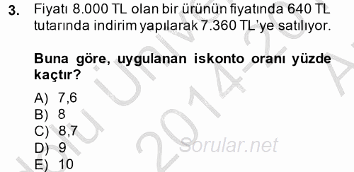 Finans Matematiği 2014 - 2015 Ara Sınavı 3.Soru