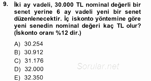 Finans Matematiği 2014 - 2015 Ara Sınavı 9.Soru