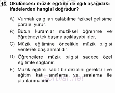 Okulöncesinde Müzik Eğitimi 2 2014 - 2015 Ara Sınavı 16.Soru