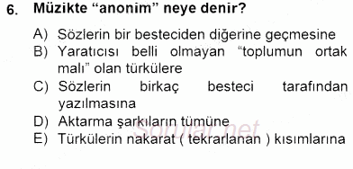 Okulöncesinde Müzik Eğitimi 2 2014 - 2015 Ara Sınavı 6.Soru