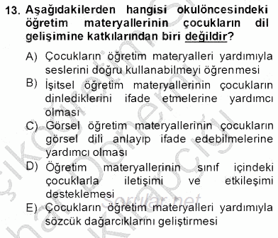 Okulöncesinde Materyal Geliştirme 2014 - 2015 Ara Sınavı 13.Soru