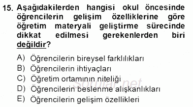 Okulöncesinde Materyal Geliştirme 2014 - 2015 Ara Sınavı 15.Soru