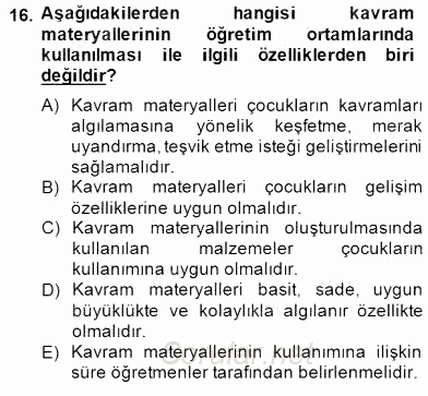 Okulöncesinde Materyal Geliştirme 2014 - 2015 Ara Sınavı 16.Soru