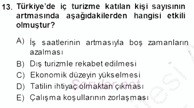 Turizm Coğrafyası 2014 - 2015 Dönem Sonu Sınavı 13.Soru