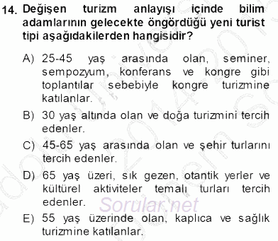 Turizm Coğrafyası 2014 - 2015 Dönem Sonu Sınavı 14.Soru
