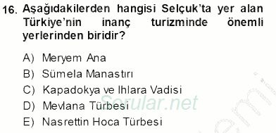 Turizm Coğrafyası 2014 - 2015 Dönem Sonu Sınavı 16.Soru