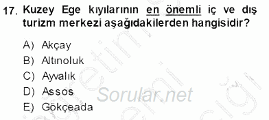 Turizm Coğrafyası 2014 - 2015 Dönem Sonu Sınavı 17.Soru