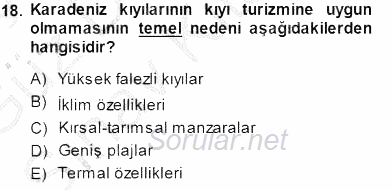 Turizm Coğrafyası 2014 - 2015 Dönem Sonu Sınavı 18.Soru