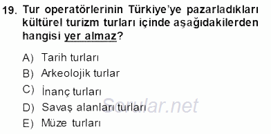 Turizm Coğrafyası 2014 - 2015 Dönem Sonu Sınavı 19.Soru