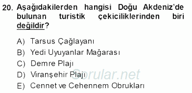 Turizm Coğrafyası 2014 - 2015 Dönem Sonu Sınavı 20.Soru