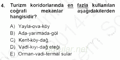 Turizm Coğrafyası 2014 - 2015 Dönem Sonu Sınavı 4.Soru