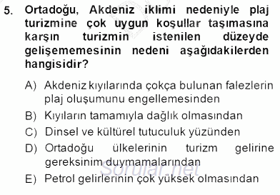 Turizm Coğrafyası 2014 - 2015 Dönem Sonu Sınavı 5.Soru