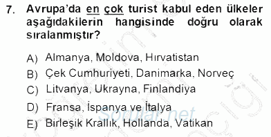 Turizm Coğrafyası 2014 - 2015 Dönem Sonu Sınavı 7.Soru