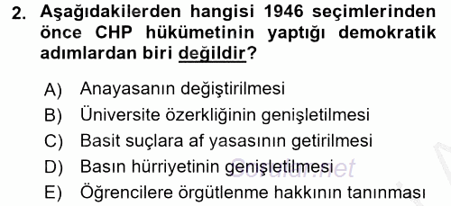 Türkiye´de Demokrasi Ve Parlemento Tarihi 2016 - 2017 3 Ders Sınavı 2.Soru