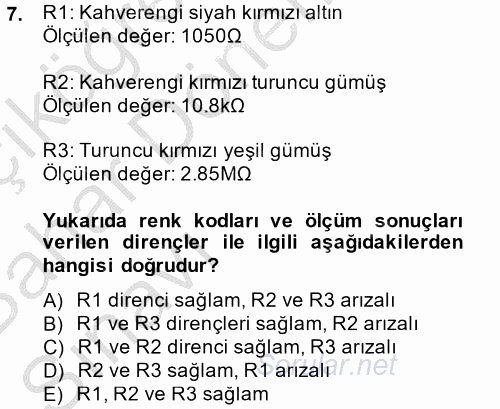 Elektrik Bakım, Arıza Bulma ve Güvenlik 2014 - 2015 Ara Sınavı 7.Soru