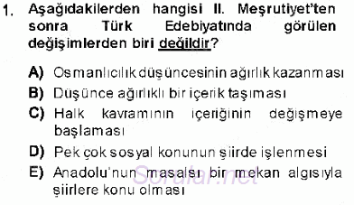 Cumhuriyet Dönemi Türk Şiiri 2013 - 2014 Dönem Sonu Sınavı 1.Soru