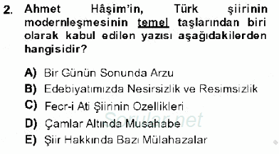 Cumhuriyet Dönemi Türk Şiiri 2013 - 2014 Dönem Sonu Sınavı 2.Soru