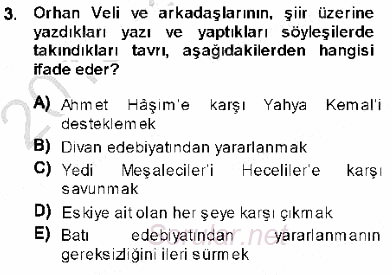 Cumhuriyet Dönemi Türk Şiiri 2013 - 2014 Dönem Sonu Sınavı 3.Soru