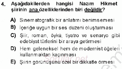 Cumhuriyet Dönemi Türk Şiiri 2013 - 2014 Dönem Sonu Sınavı 4.Soru