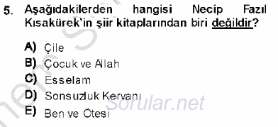 Cumhuriyet Dönemi Türk Şiiri 2013 - 2014 Dönem Sonu Sınavı 5.Soru